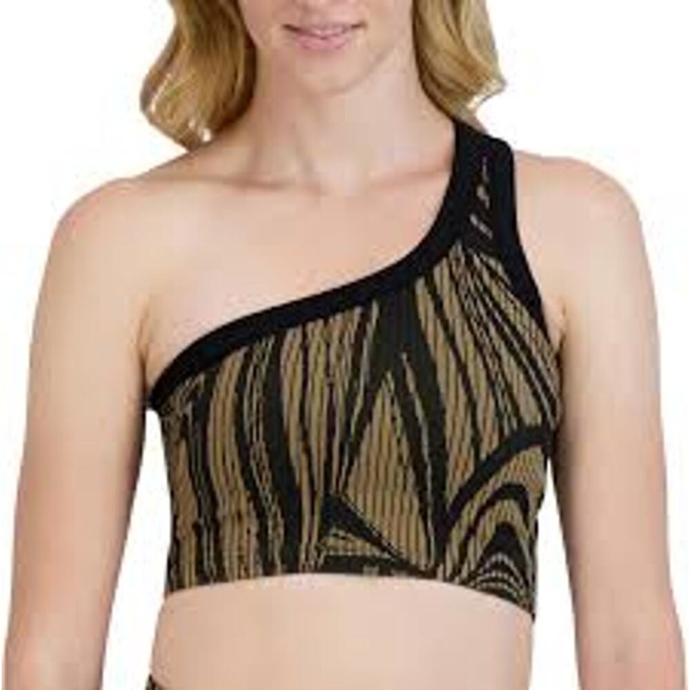 Sage Collective Crop Bralette Top Size M Black Gold Stretch Zebra One-Shoulder